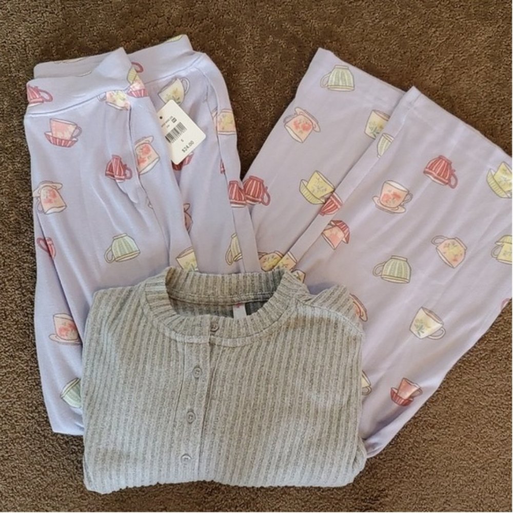 Womens Simple Pleasures TEA CUPS PARTY 2pc Pajamas Set Size Sm Med XL 1X 2X NWT